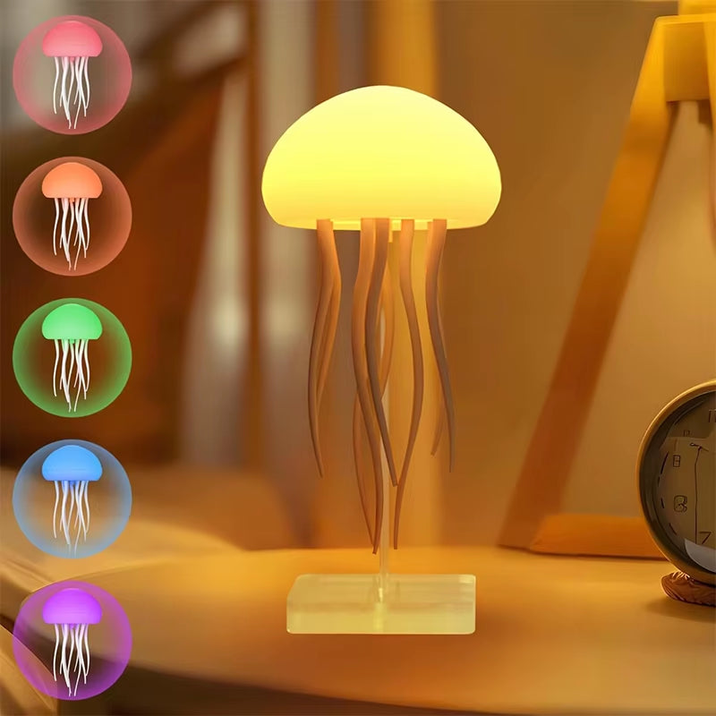 Cartoon Dancing Jellyfish Night Light RGB Gradient Cute Jellyfish Bedside Lamp Voice Control Type-C Charging LED Night Lamp
